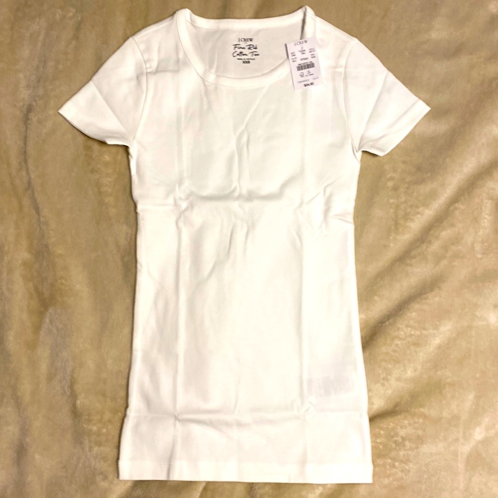 J. Crew White Fine Rib Cotton Tee.